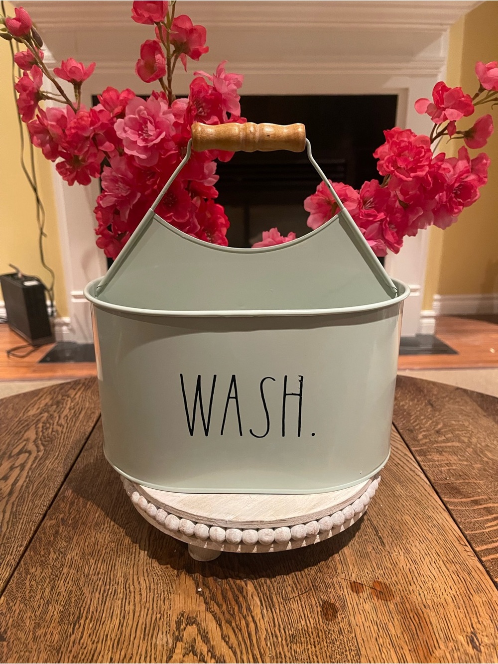 Rae Dunn Mint 'Wash' Metal Storage Caddy with Wood Handle